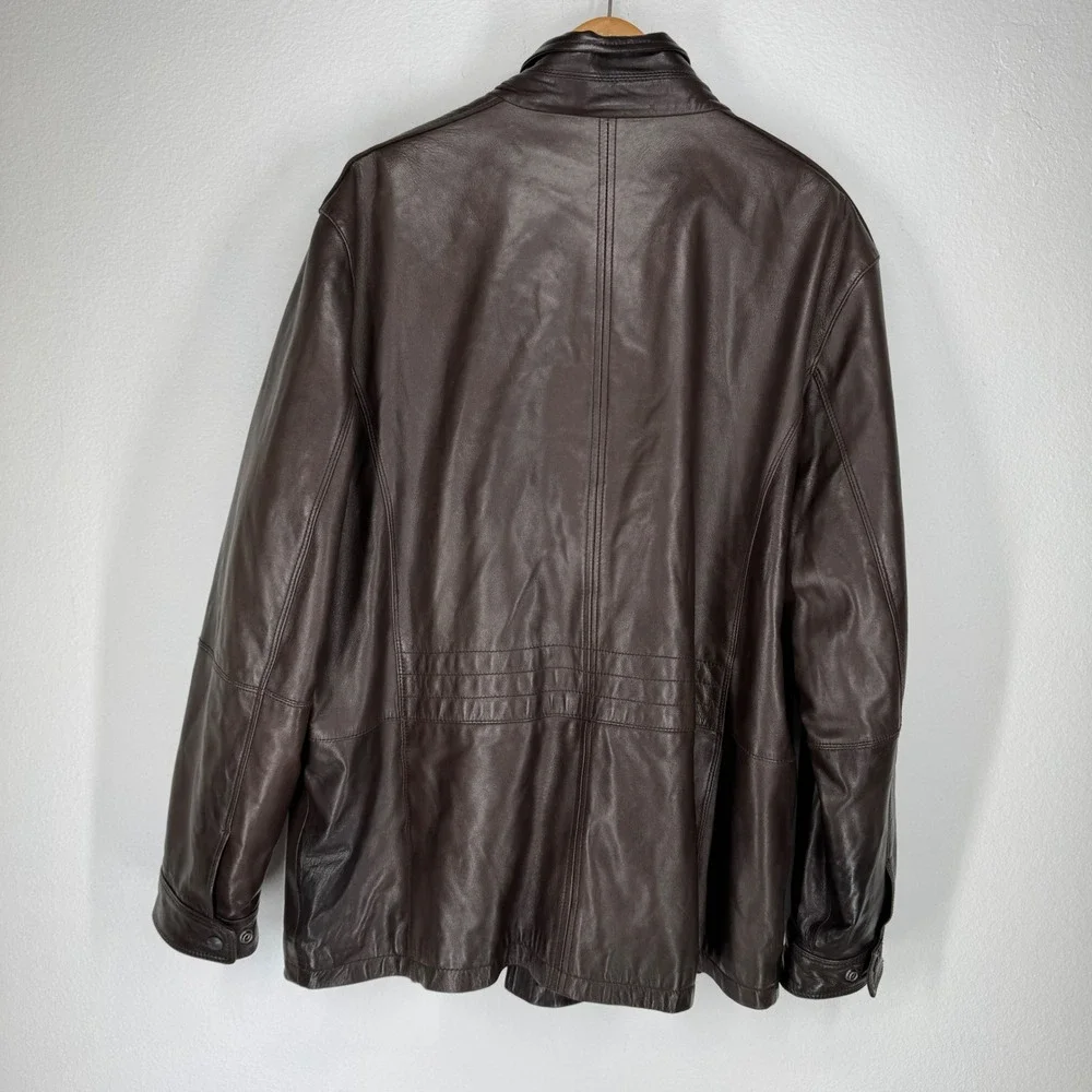 Daniel Cremieux 90s Brown Lambskin Leather Jacket Coat Mens XL Long Field‎ Chore